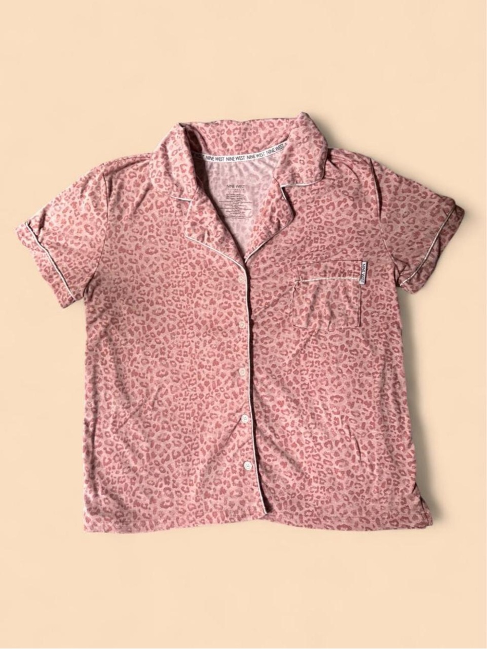 🎀 Nine West Pink Leopard PJ Shirt — Size M